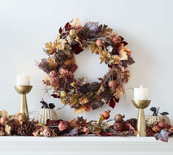 Faux Pomegranate &amp; Pinecone Wreath &amp; Garland | Pottery Barn (US)