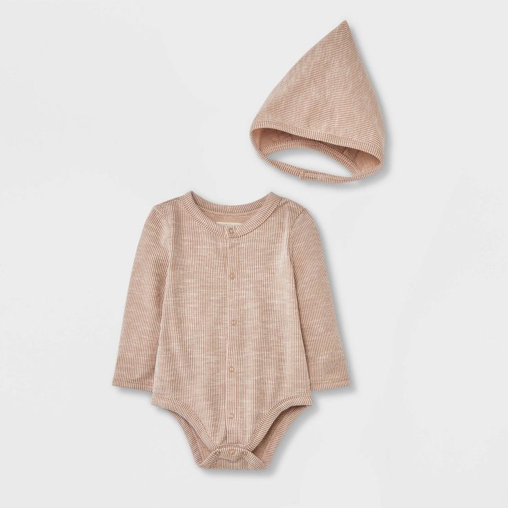 Grayson Collective Baby Gauze Bubble Long Sleeve Romper Set - Light Brown | Target