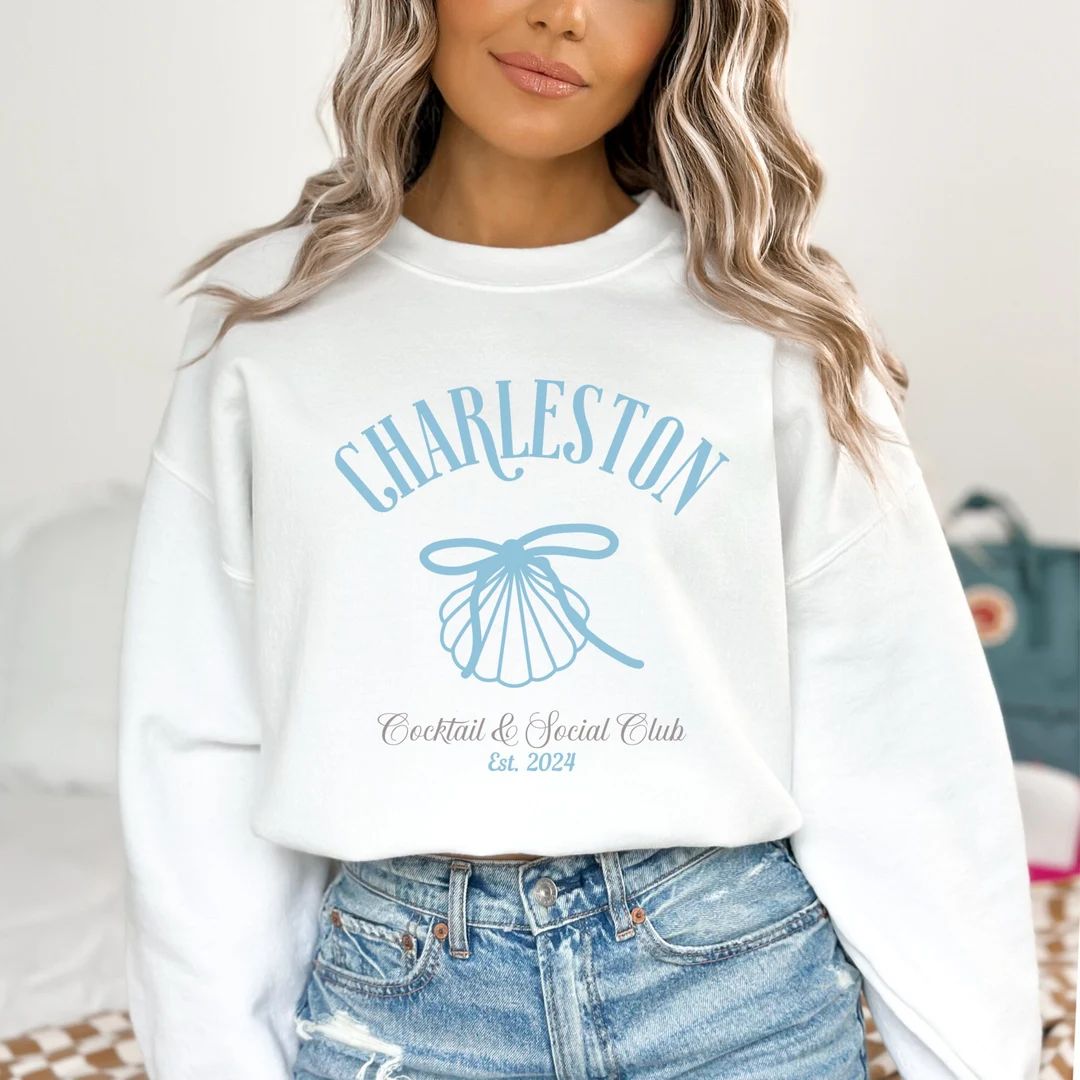 Charleston Cocktail and Social Club Sweatshirt, Beach Bachelorette Sweatshirts, Last Toast on the... | Etsy (US)