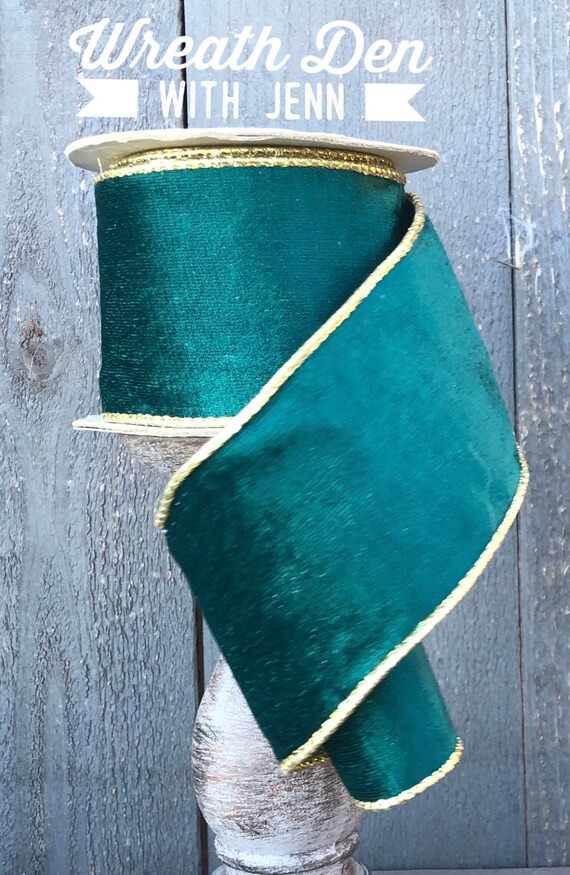 Wired Ribbon ~ Velvet Ribbon ~ Gold Trim Ribbon ~ Green Ribbon | Etsy (US)