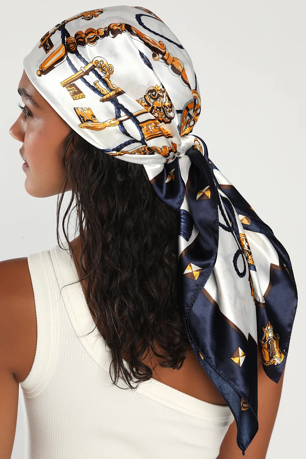 Elegant Accent White Key Print Satin Scarf | Lulus (US)