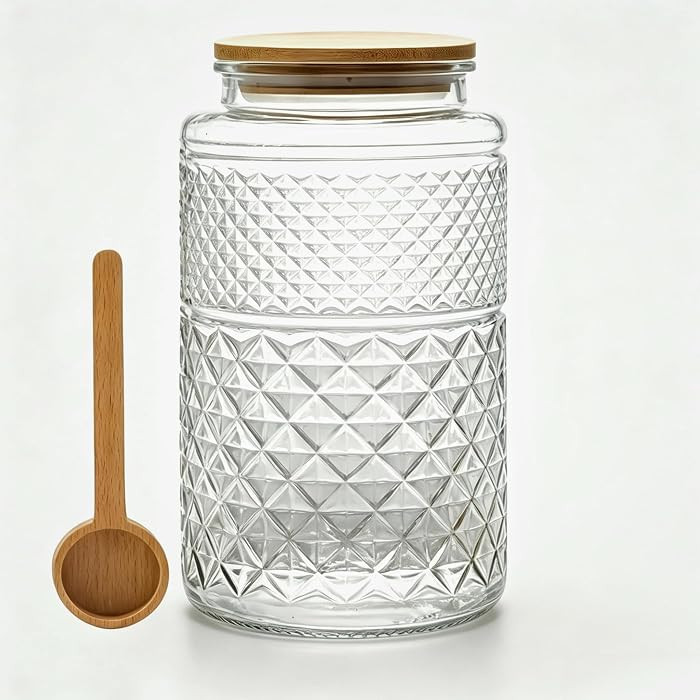 1 Gallon Vintage Glass Jar with Airtight Lid and Wooden Scoop,Round | Amazon (US)