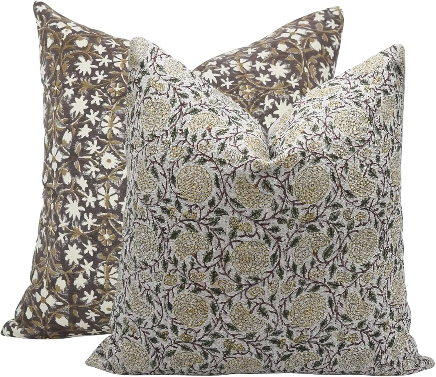 Thick Linen 20x20 Inch Decorative Handmade Block Print Throw Elegant Pillow Cover with Hidden Zip... | Amazon (US)