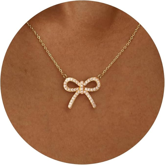 Gold Necklace for Women-14K Gold Plated Bow,Dragon,Shell, Palm Tree, Seahorse, Conch Shell,Sardin... | Amazon (US)