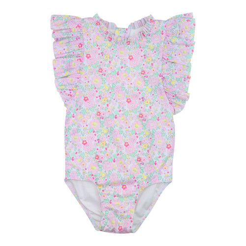 Pink And Green Floral Lycra Swimsuit | Cecil and Lou