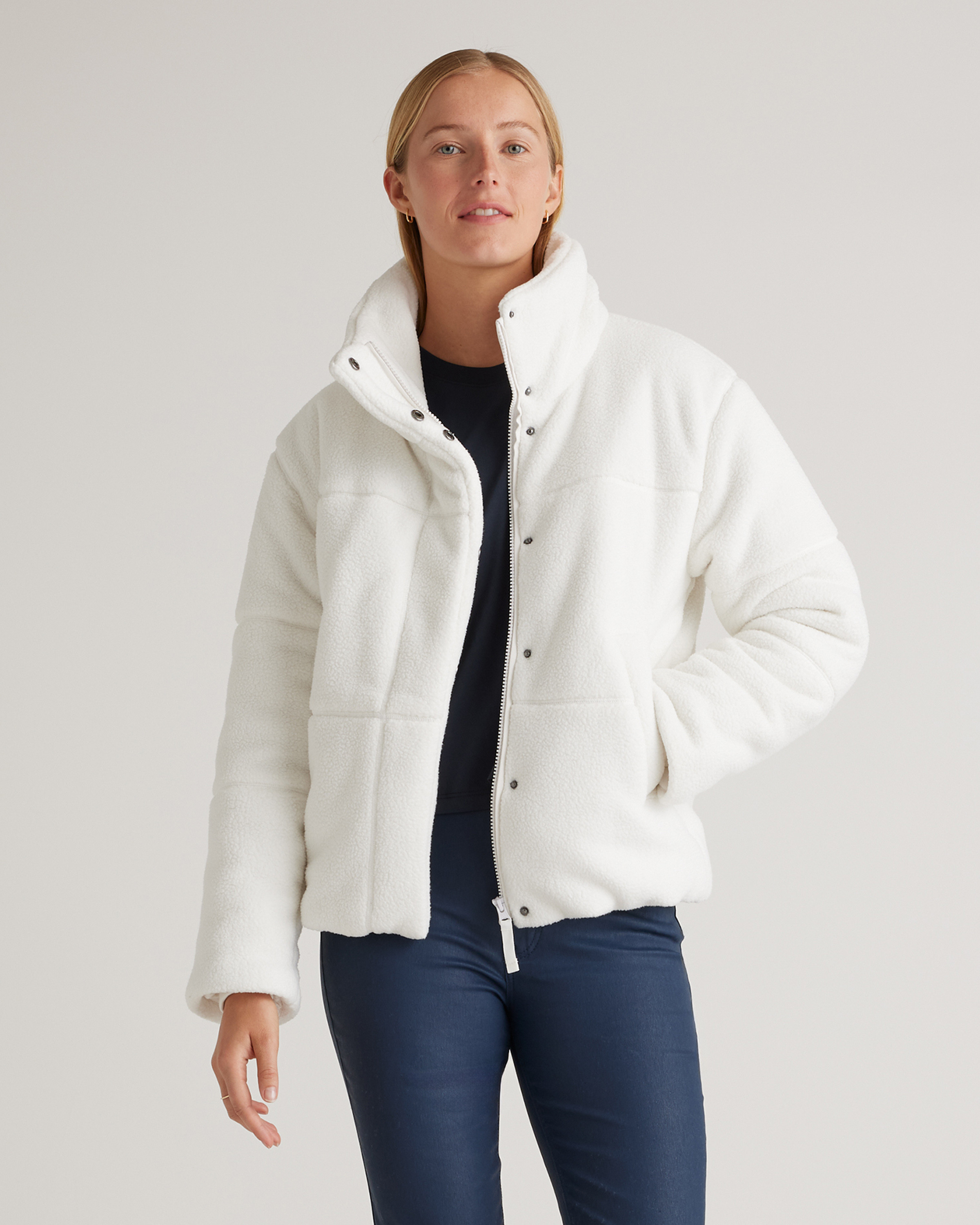 Quince | Women's Sherpa Puffer Jacket in Ivory, Size Large, 100% Polyester | Quince