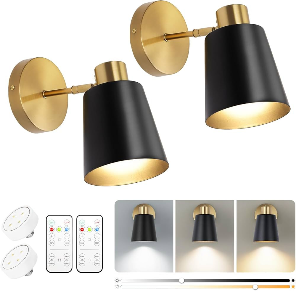 Battery Operated Wall Sconce, Modern Wireless Sconces Set of 2, Cordless Wall Decor Battery Power... | Amazon (US)