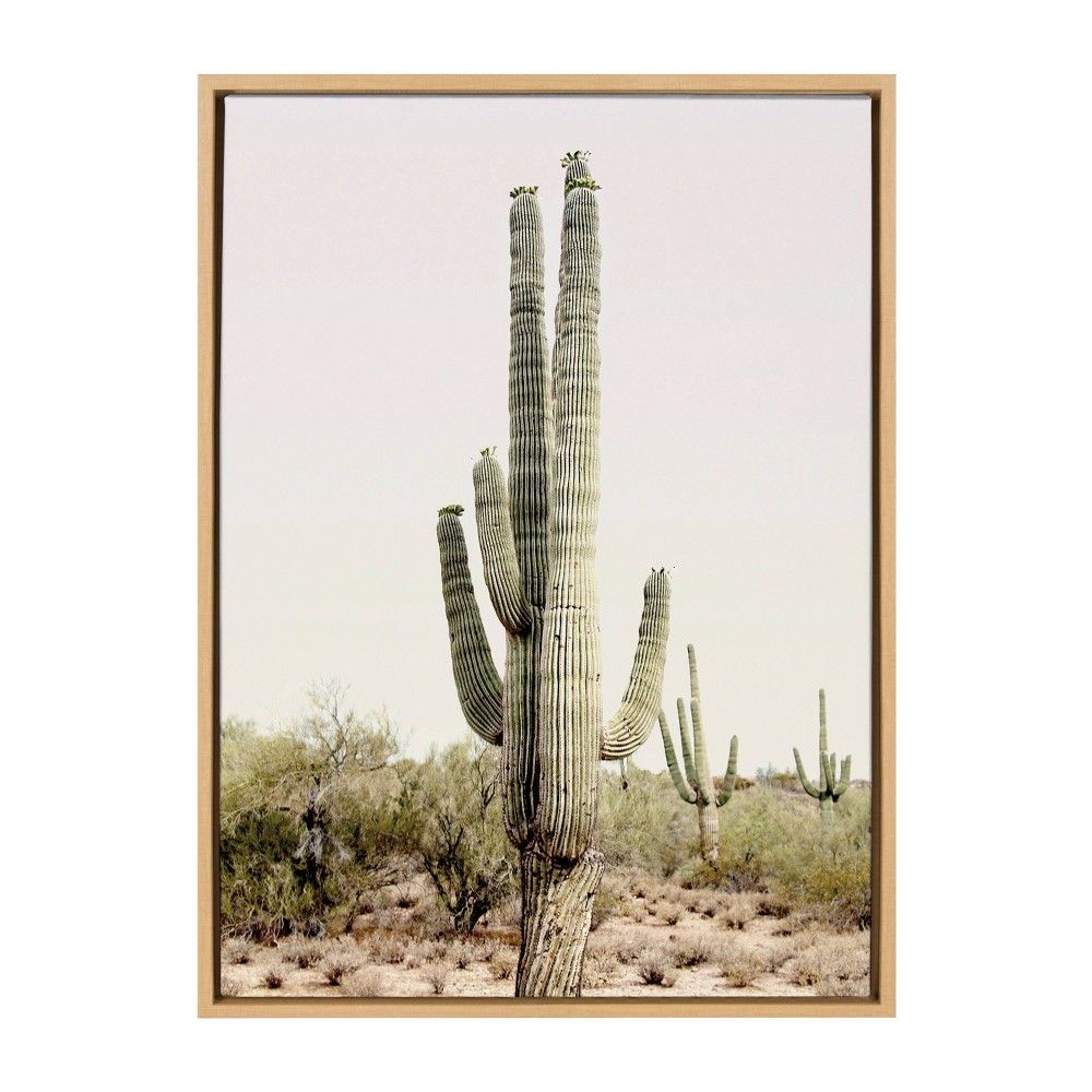 23"" x 33"" Sylvie Sunrise Cactus Framed Canvas by Amy Peterson Natural - Kate & Laurel All Things D | Target