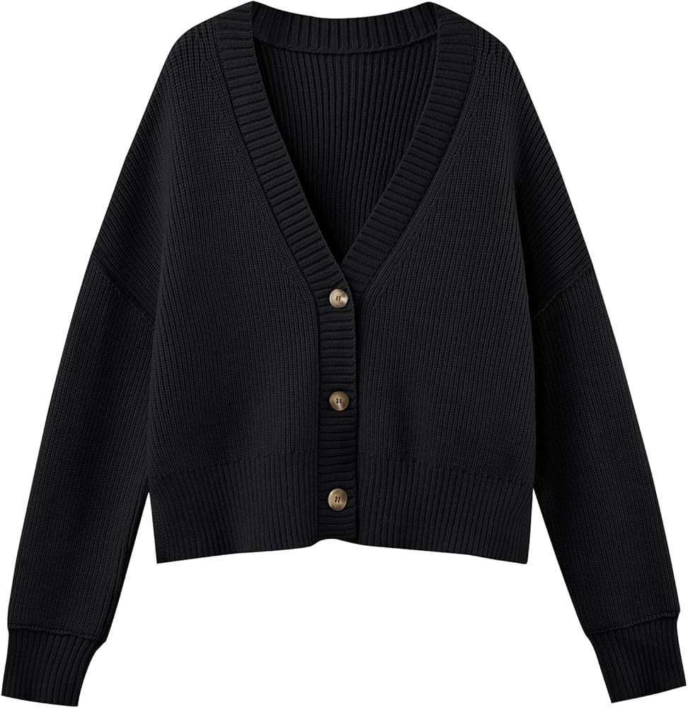 LILLUSORY Women's Lightweight Cropped Cardigan 2023 Open Front Button Sweaters V Neck Cardigans K... | Amazon (US)