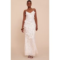 White Ditsy Floral Embroidered Frill Maxi Dress | PrettyLittleThing US