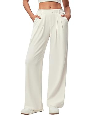 IUGA Wide Leg Pants Woman Pull on Stretchy Work Dress Pants High Waisted Business Casual Trousers... | Amazon (US)