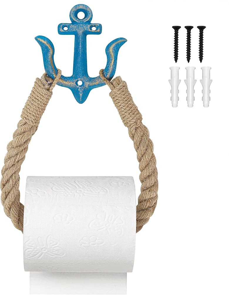 Beach Nautical Toilet Paper Roll Holder Coastal Wall-Mounted Rope Towel Holder with Metal Hook fo... | Amazon (US)