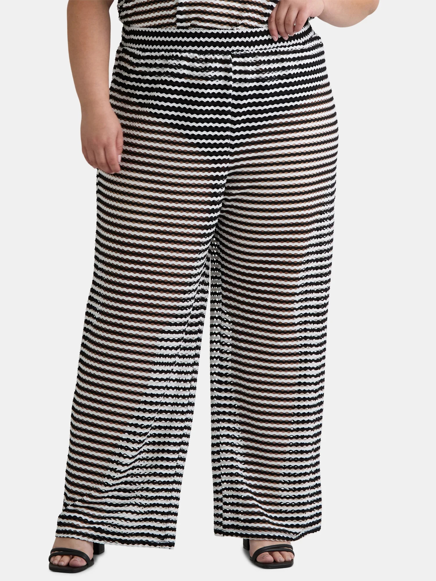 Time and Tru Women’s and Women’s Plus Stripe Mesh Coverup Pants, Sizes XS-3X | Walmart (US)