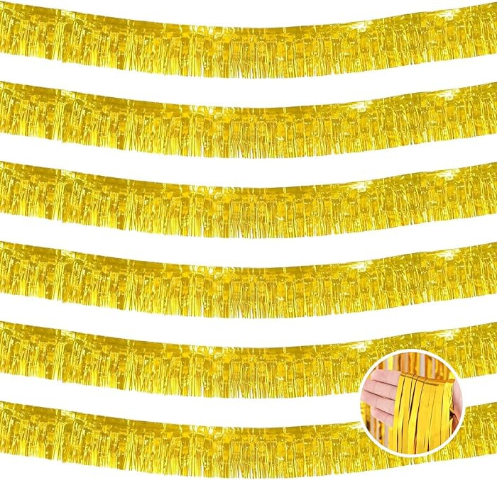 6 Pack 10 Feet Gold Foil Fringe Garland Metallic Tinsel Streamers, Wall Hanging Curtain Backdrop ... | Amazon (US)