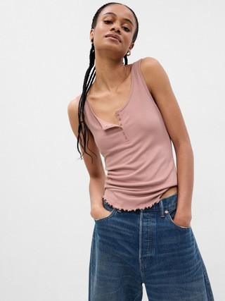 LENZING™ TENCEL™ Modal Mini Rib Henley Tank Top | Gap (US)