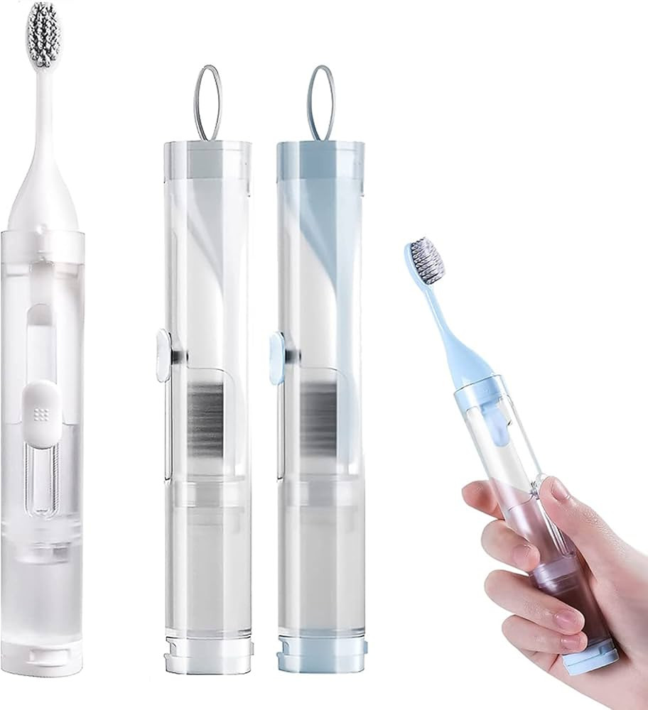 2Pcs Travel Toothbrushes Kit Fold Travel Size Toothbrushes Built-in Travel Toothpaste Container, ... | Amazon (US)