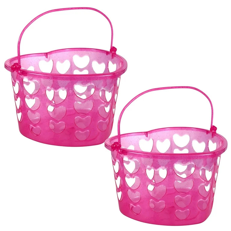 Pink Heart Shaped and Slotted Baskets with Handles for Valentines Day Party Favor Supplies Home K... | Walmart (US)