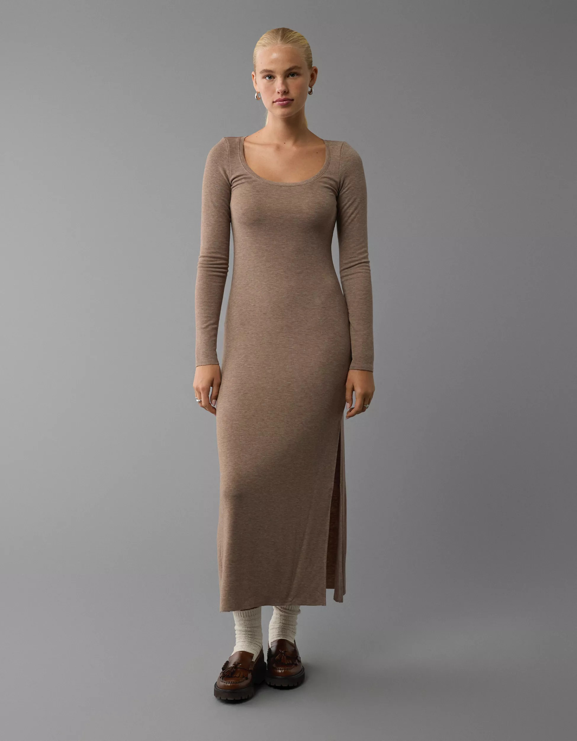 AE Long-Sleeve Plush Maxi Dress | American Eagle Outfitters (US & CA)