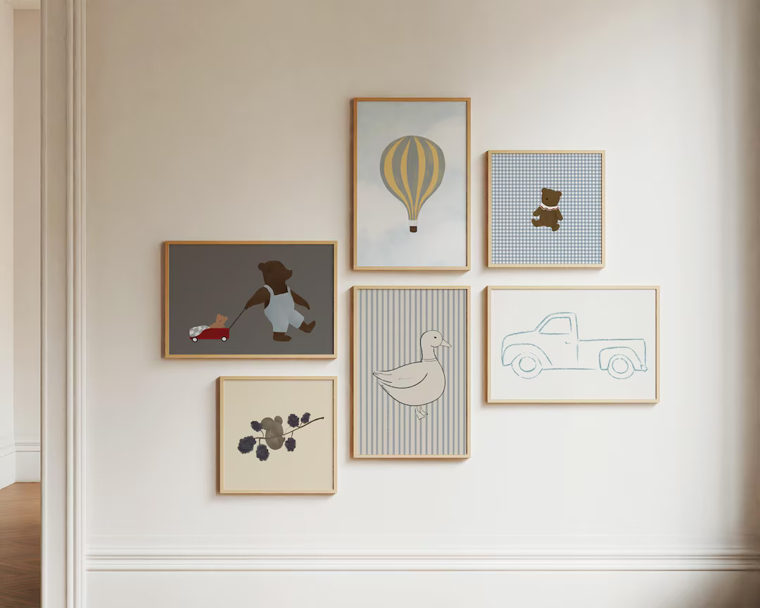 Buy Boy Nursery Gallery Wall Set of 6 Boy's Room Print Set Adventure Nursery Teddy Bear Wall Art ... | Etsy (US)