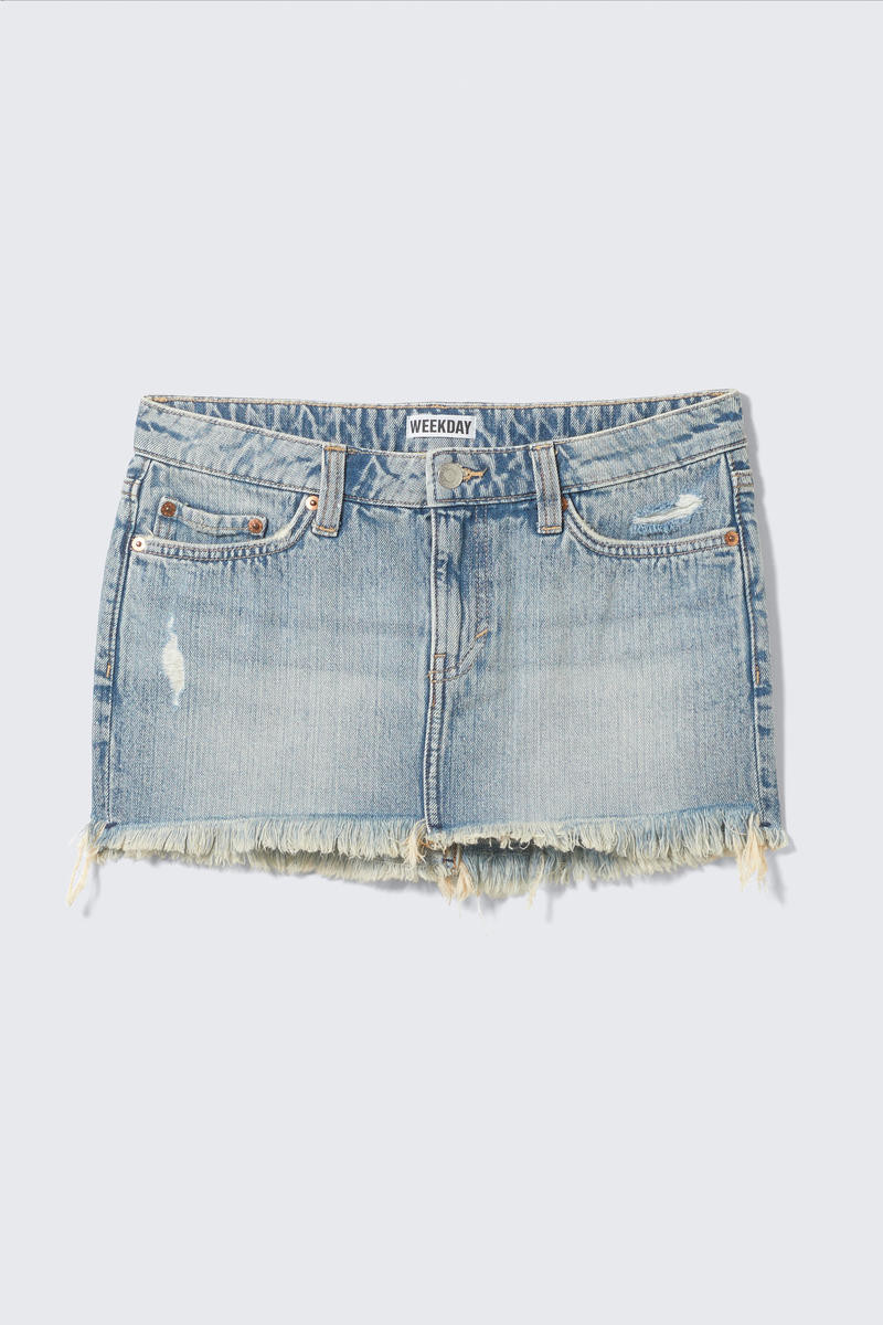 Centure Low Rise Frayed Denim Mini Skirt | Weekday