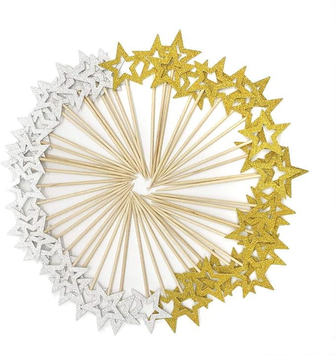 Star Cupcake Toppers, 50 Pcs Gold & Silver, Twinkle Little Star Decorations for Party Birthday We... | Amazon (US)