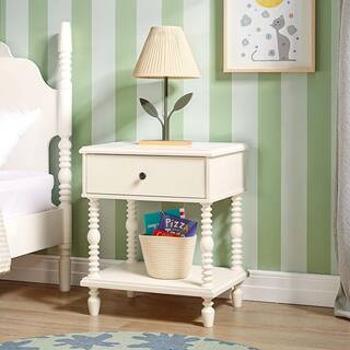 Modern Farmhouse Easy Assembly White 1-Drawer 22 in. W Solid Wood Spindle-Detailing Nightstand | The Home Depot