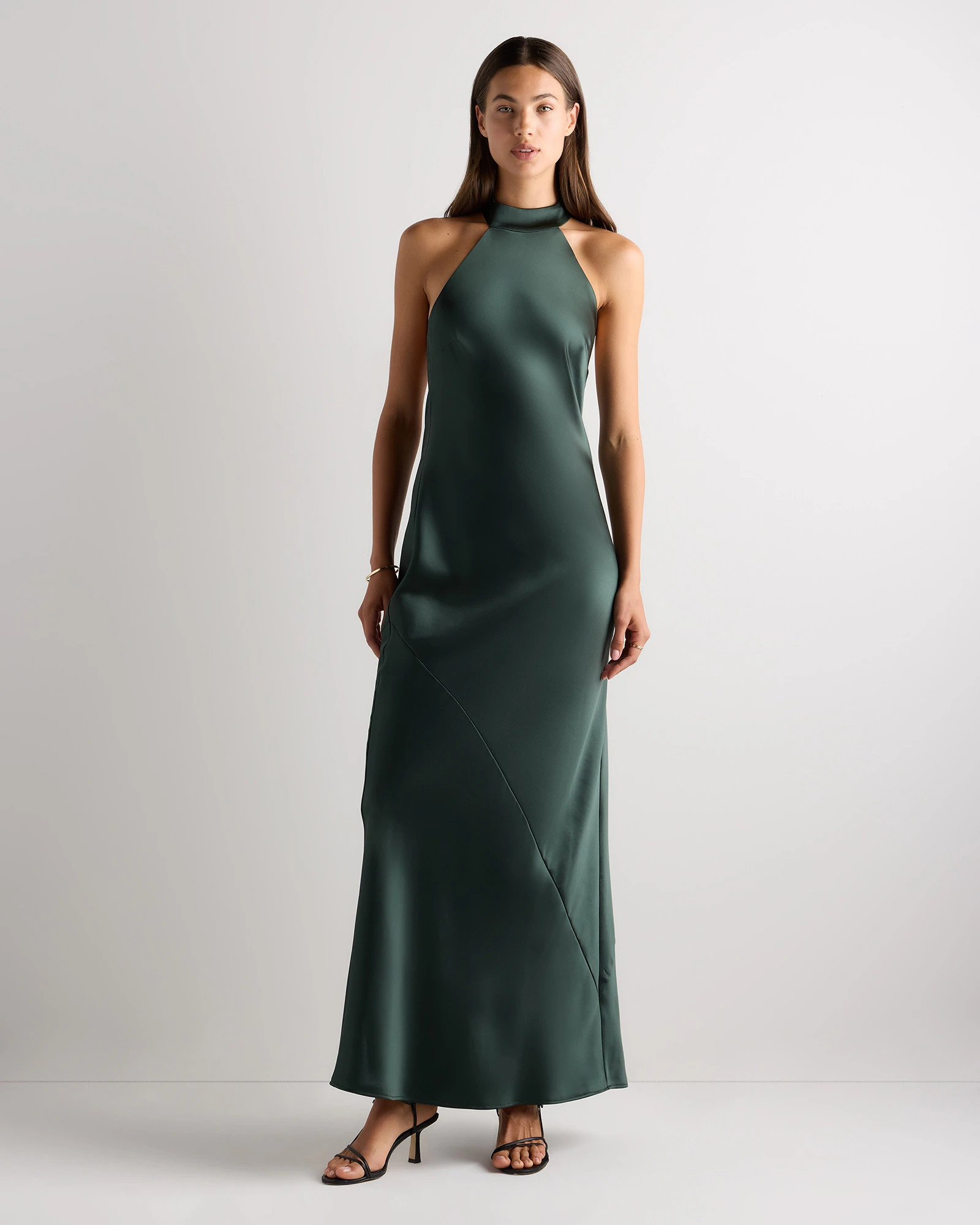 Quince | Women's Catalina Stretch Satin Dress in Forest Green, Size 12, Recycled Polyester | Quince