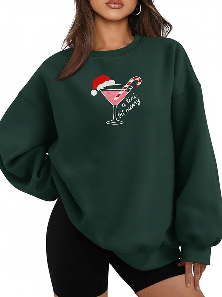 Christmas Martini Embroidered Sweatshirt, A Tini Bit Merry Holiday Cocktail Sweater, Merrier With... | Amazon (US)