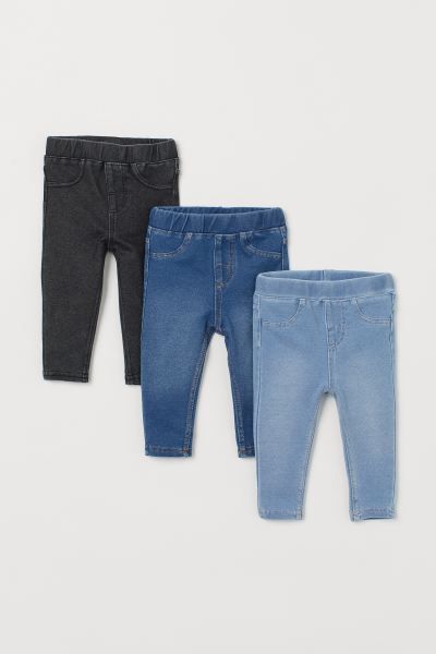 Treggings in a stretch, denim-look cotton blend. Easy pull-on, elasticized waistband, mock fly, a... | H&M (US + CA)