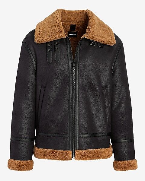 Vegan Leather Sherpa-Lined Flight Jacket | Express