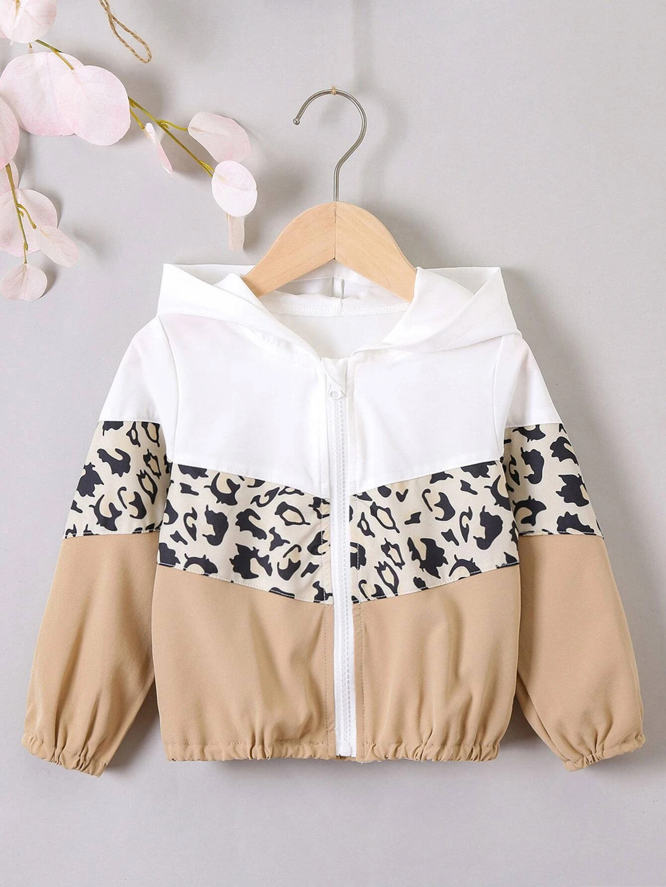 Toddler Girls Leopard Panel Colorblock Zip Up Hooded Jacket | SHEIN