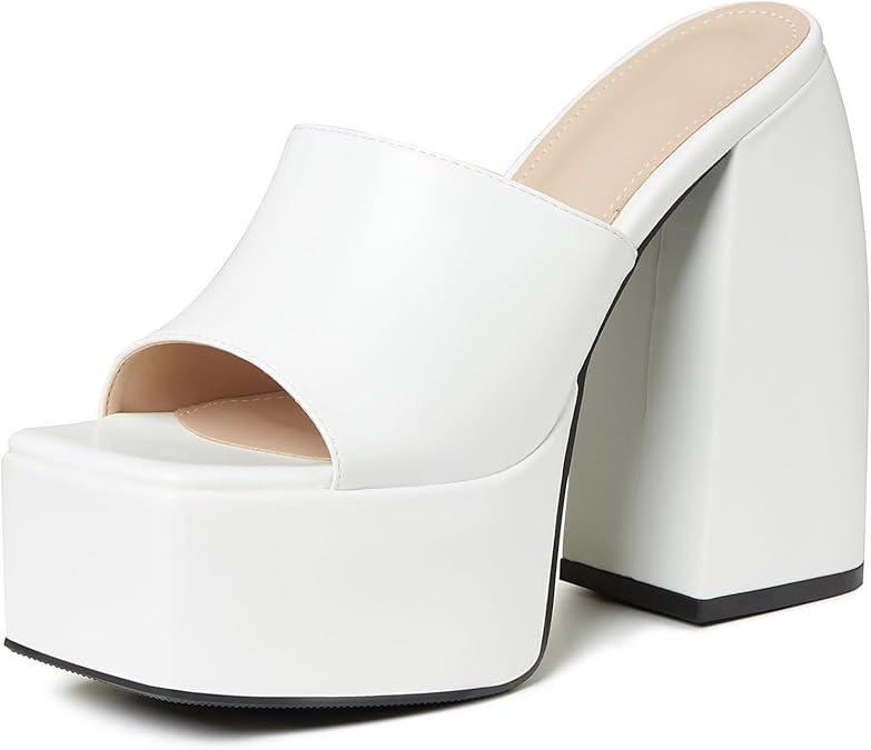 Tscoyuki Women's Platform Heel Sandals Slip-On Square Open Toe Chunky Block High Heels for Women ... | Amazon (US)