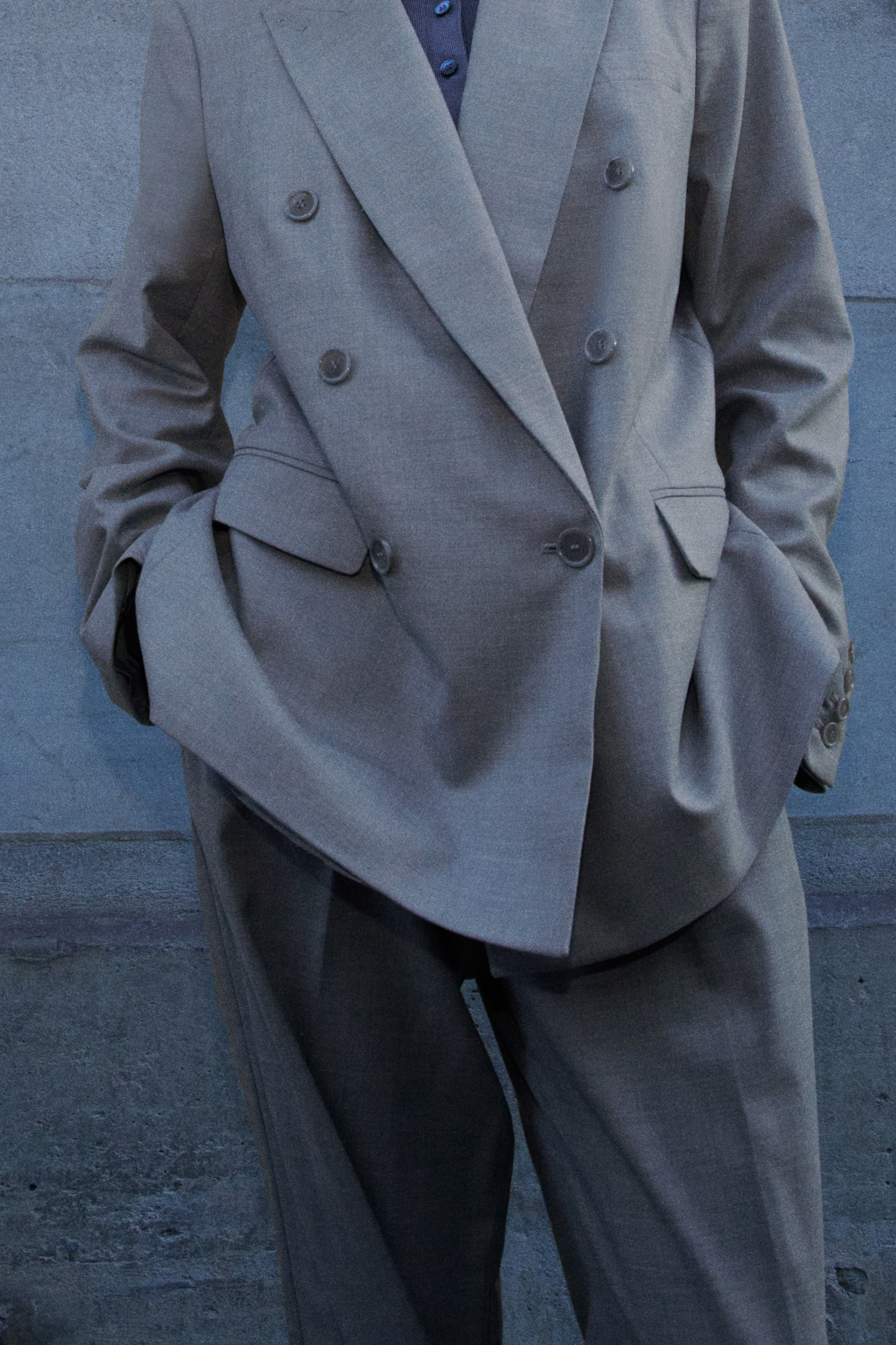 Zweireihiger Blazer - Langarm - Lang - Grau - Ladies | H&M AT | H&M (DE, AT, CH, NL, FI)