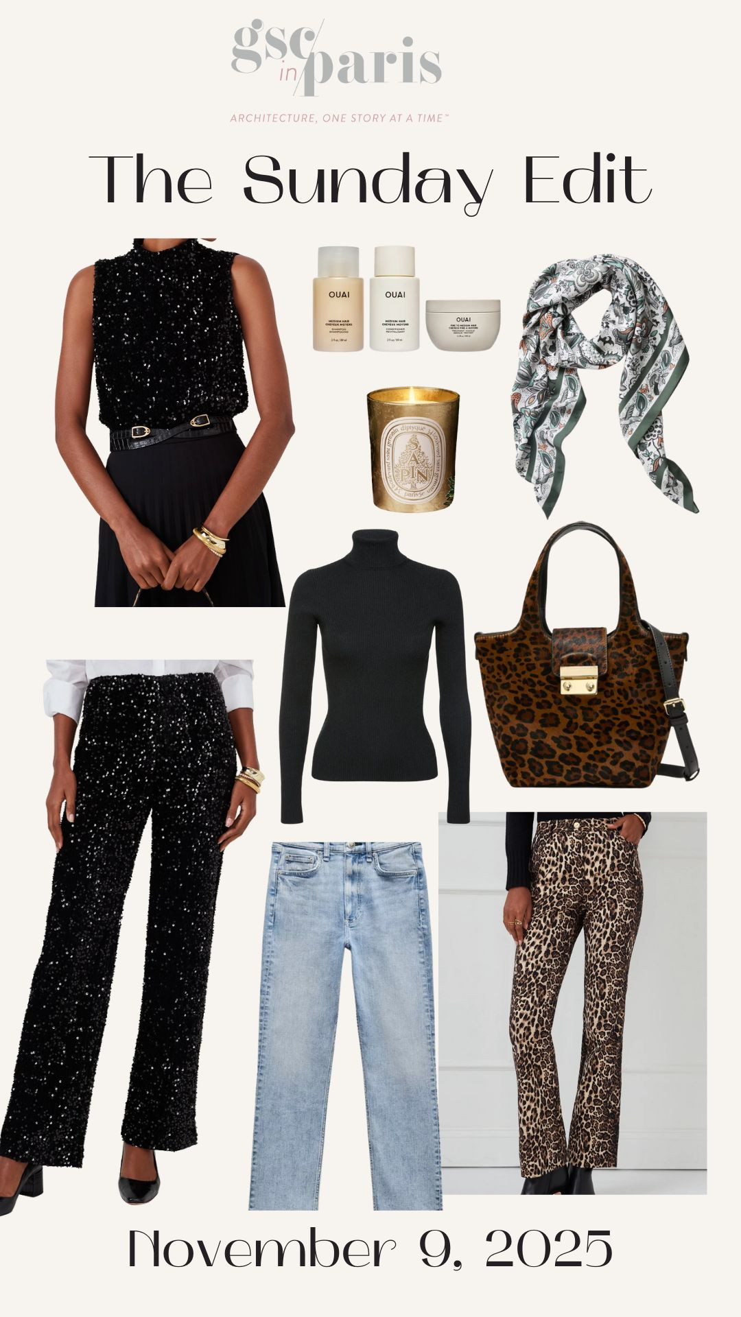 For this Sunday's Edit, I have a festive outfit for the holiday season and an everyday look with my new favorite Rag and Bone jeans. Plus, I am really into cheetah print right now so these pants and the bag are so cute. Don't forget to get your "Sapin" (pine tree) scented candle from Diptyique Paris! 

 #LTKHoliday #LTKParties #LTKStyleTip