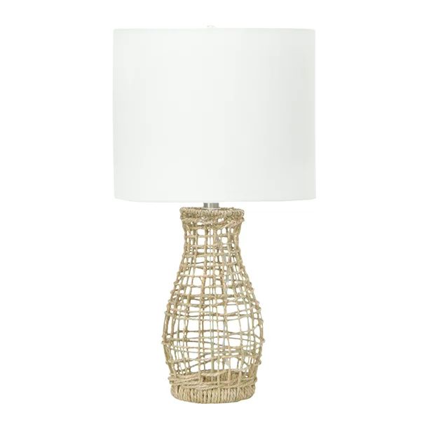 Desert Fields Rattan Table Lamp with Drum Shade, 12" x 22.75", White and Natural - Walmart.com | Walmart (US)