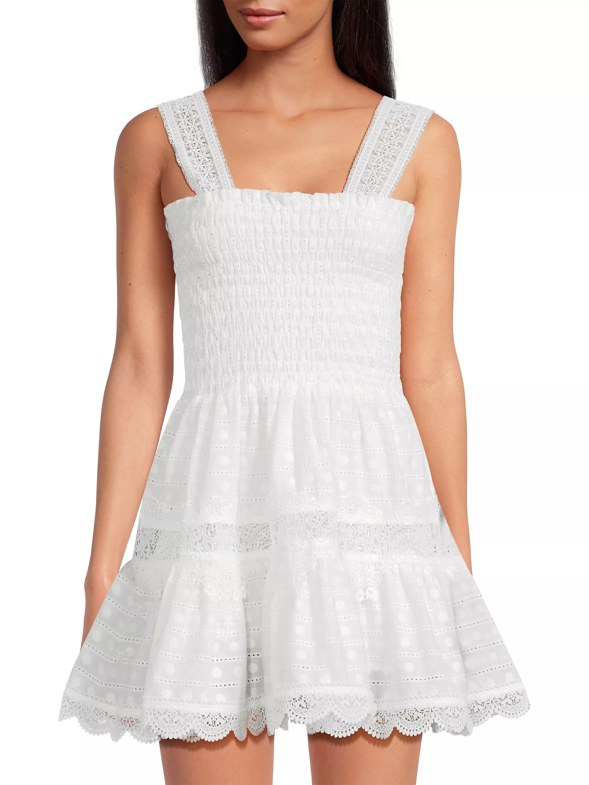 Eternus Leah Smocked Eyelet Minidress | Saks Fifth Avenue