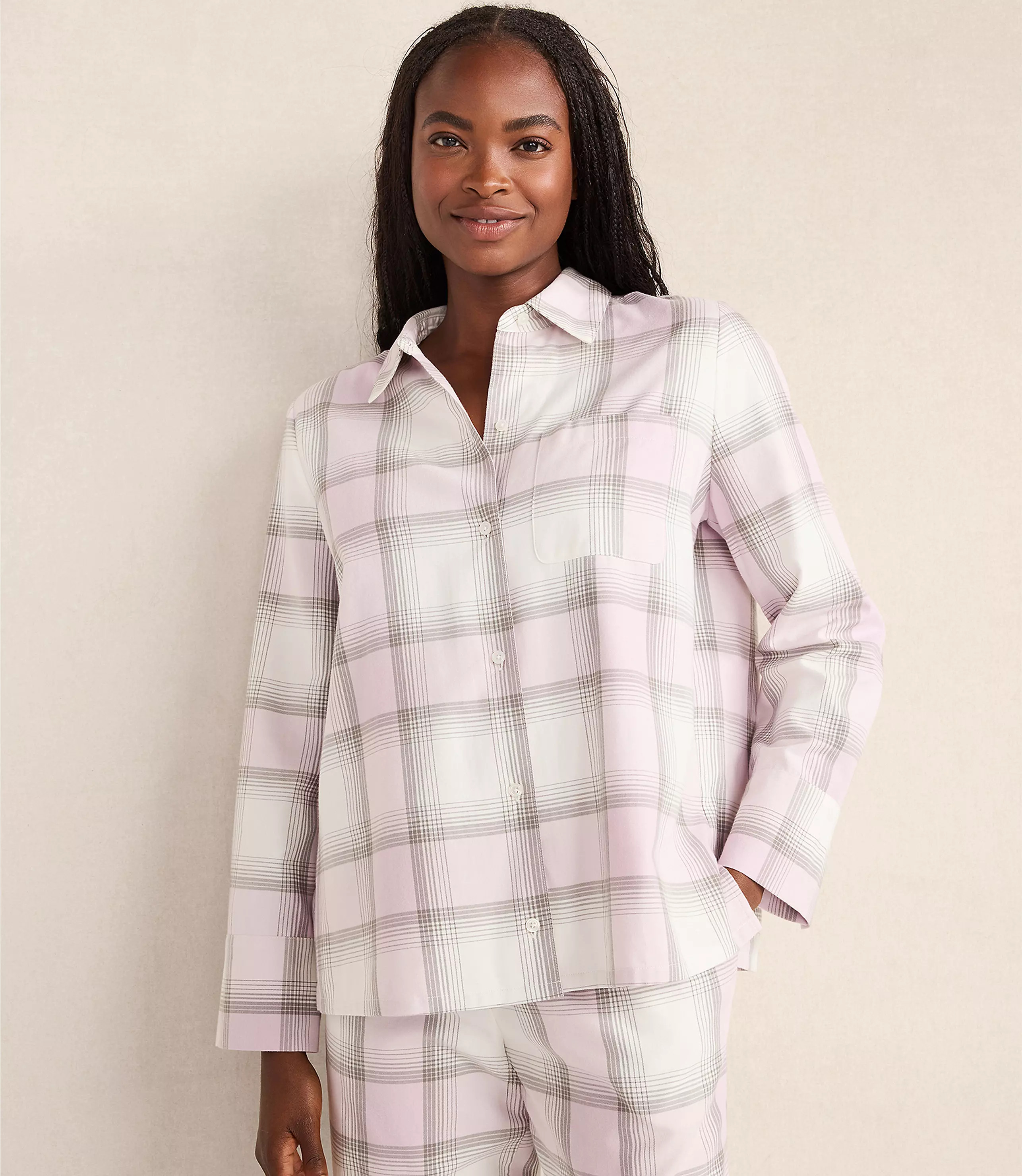 Haven Well Within Lightweight Flannel Frosted Plaid Pajama Top | LOFT