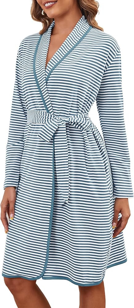 Cotton Robes for Women Striped Long Sleeve Kimono Bath Robe Lightweight House Coat Bathrobe Loung... | Amazon (US)
