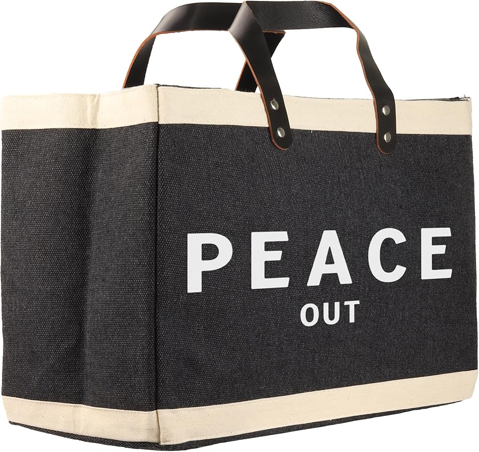 VANESSA ROSELLA 100% Jute Wide Black Burlap with Leather Handles | Large Reusable Travel, Beach &... | Amazon (US)