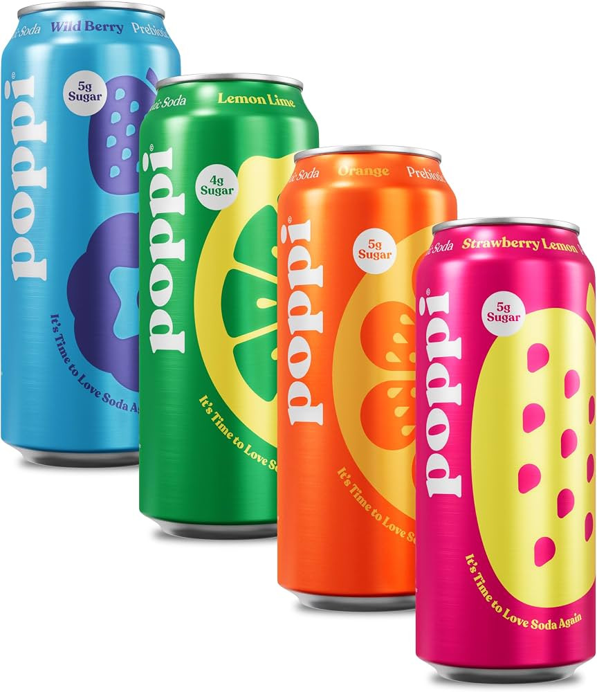 POPPI 16oz Sparkling Prebiotic Soda, Beverages w/Apple Cider Vinegar, Seltzer Water & Fruit Juice... | Amazon (US)