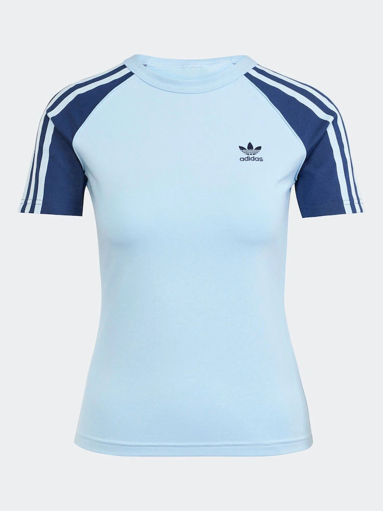 adidas originals Blue 3 Stripe Slim T-Shirt | Next EU