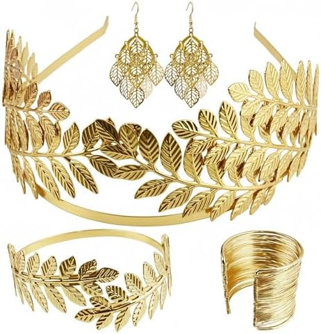 5 Pcs Greek Goddess Costume Accessories Set for Women, Gold Laurel Leaf Crown Headband, Adjustabl... | Amazon (US)
