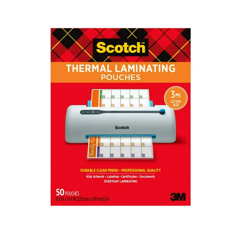 Scotch Thermal Laminating Pouches, 50 Count, 8.5in x 11in, 3 mil Thick | Walmart (US)