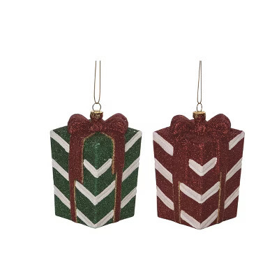 Transpac Plastic Striped Gift Ornament Set of 2 Christmas Tree Decorations for Home Holiday Decor | Target