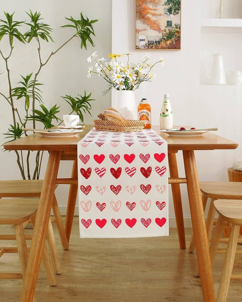 Valentines Day Table Runner 72 Inches Long Valentines Day Decor with Red Pink Heart Table Runner ... | Amazon (US)