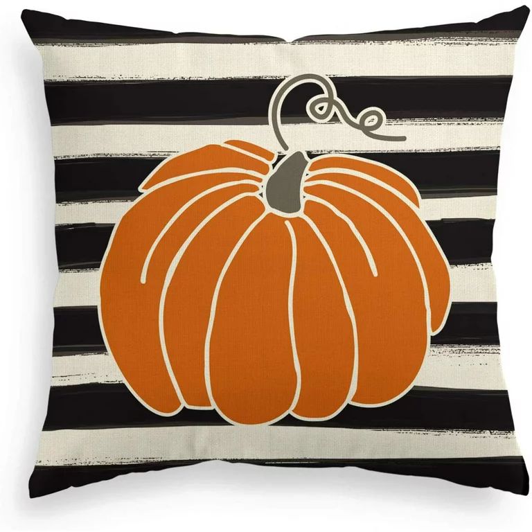 AVOIN Fall Watercolor Stripes Pumpkin Decorative Throw Pillow Cover, 18 x 18 Inch Autumn Thanksgi... | Walmart (US)