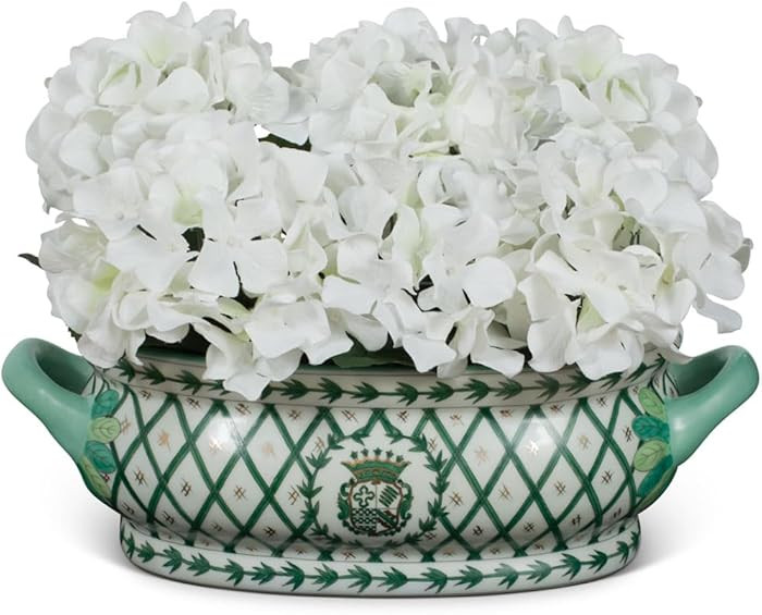 ChinaFurnitureOnline Green and White European Motif Chinese Porcelain Footbath Planter | Amazon (US)