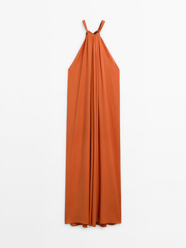 Dress with gathered neckline and back tie - Massimo Dutti | Massimo Dutti US