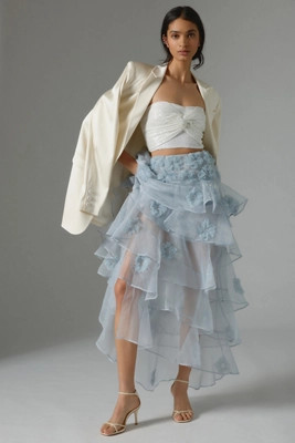 LoveShackFancy Grover Tiered Floral Appliqué Skirt | Anthropologie (US)