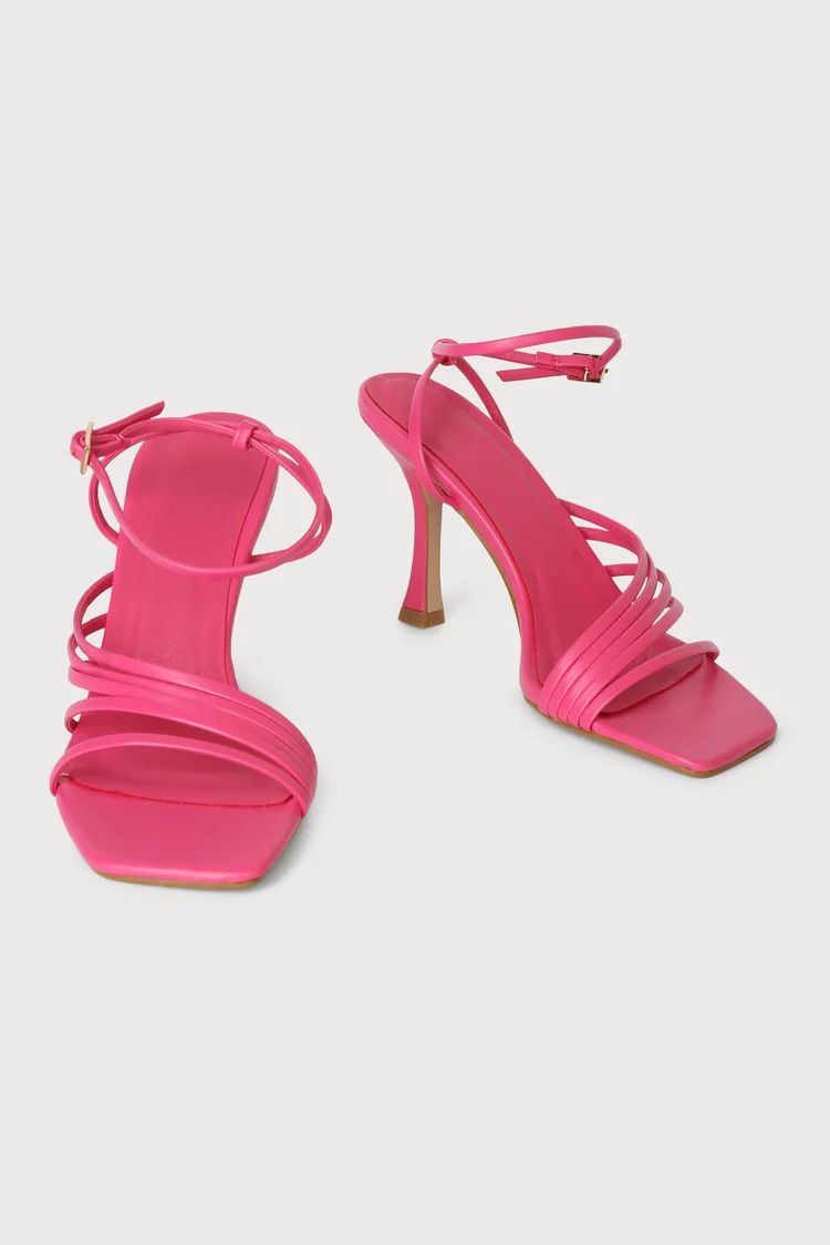 Runi Pink Square-Toe Ankle Strap High Heel Sandals | Lulus (US)